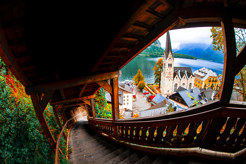 Hallstatt village on Hallstatter lake in Austrian Alps