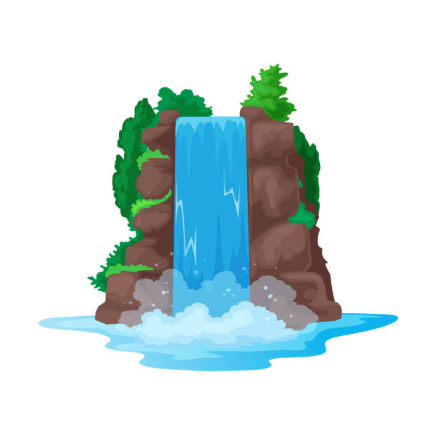 ilustraciones, imágenes clip art, dibujos animados e iconos de stock de cascada, que fluye el agua que cae desde el acantilado de la colina - tree waterfall water river