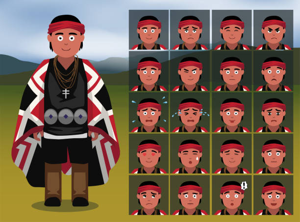 Native American Navajo Cartoon Emotion faces Vector Illustration Cartoon EMoticons EPS10 File Format comanche indians stock illustrations