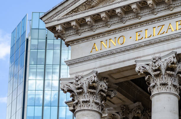 London, England: facade of Royal Exchange
