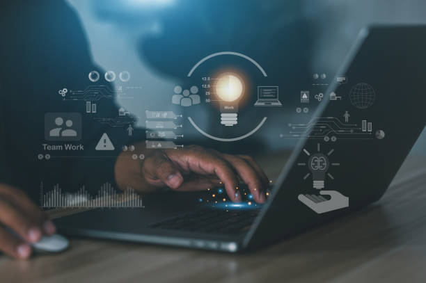 istock Contact Us Jobs or Connected Customer Support Hotline Businessman using laptop 1414429445