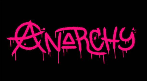 ilustrações, clipart, desenhos animados e ícones de palavra de anarquia com efeito de respingo e gotas - símbolo da anarquia