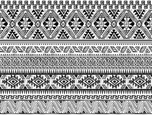 czarno-biały wzór wektorowy nadruku plemiennego - tribal art stock illustrations