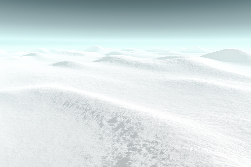 Polar landscape with ice and snow hills. Concept for exploration and solitude. 3D illustration rendering.