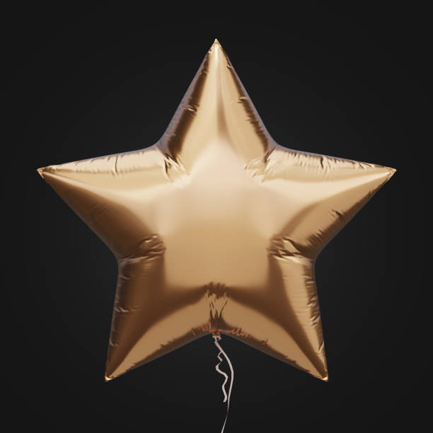 Foil balloon icon. Star shaped gold balloon 3D rendering.