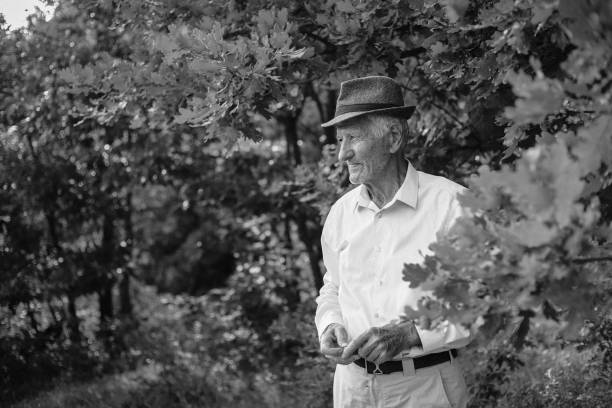 istock Senior man, black and white photo. 1414434212