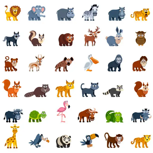 Vector illustration of Cartoon Wild Animal Characters