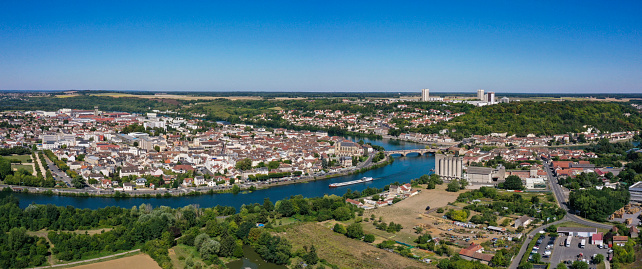 aerial view on the city of Montereau Fault Yonne in Seine et Marne in France