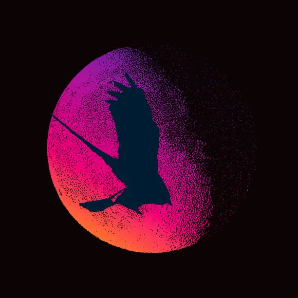 Vector illustration of Raven and Supermoon