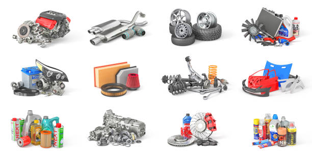 istock Set of auto parts isolation on a white background. 3d illustration 1414449733