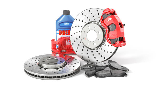 istock Wheel structure. Car wheel with brake isolated on a white background. 3d illustration 1414449740
