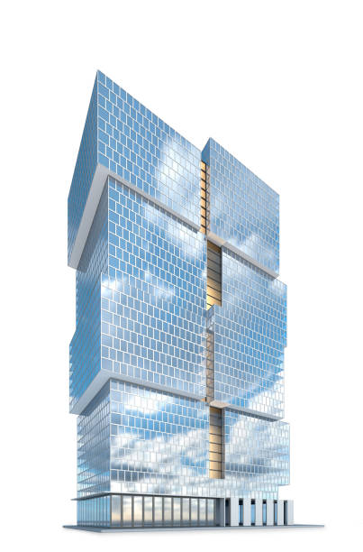 Realistic skyscraper building isolated on white background. 3d illustration