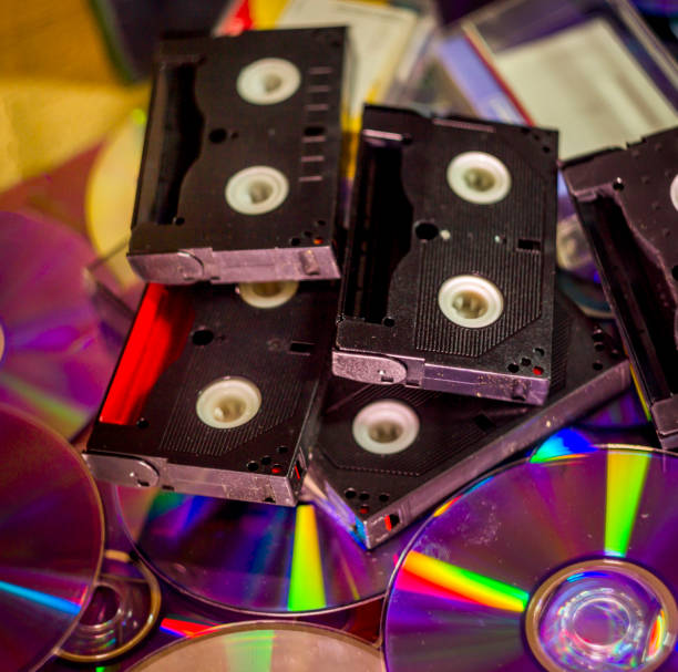 a many compact discs and some hi-8 video casettes - hi8 imagens e fotografias de stock