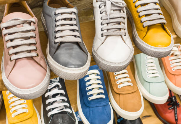 istock Colorful leather shoes in shop. 1414463320