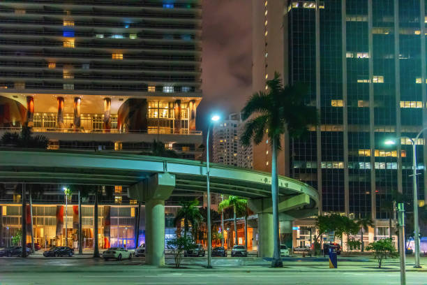 Colorful night in downtown Miami. Florida, USA