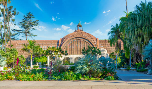 Botanical building in Balboa park under a blue sky stock photo