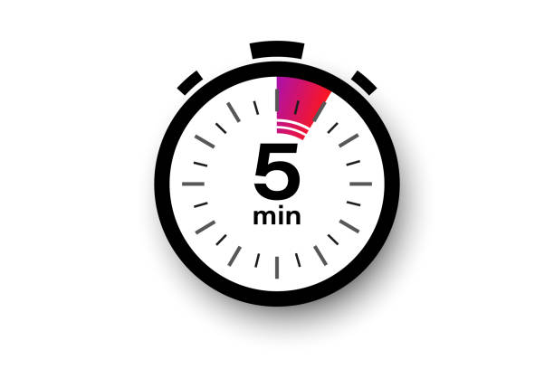 5 minutes timer. Stopwatch symbol in flat style. Isolated vector illustration. Stopwatch symbol in flat style. 5 minutes timer. five minutes timer stock illustrations