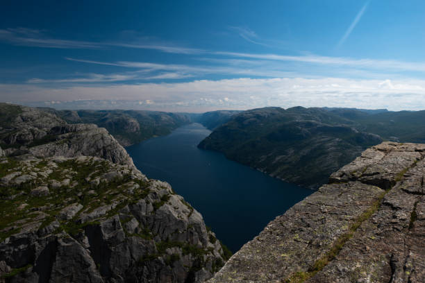 Stunning view on the Lysefjord from the high cliffs around Pulpit Rock (Preikestolen) stock photo