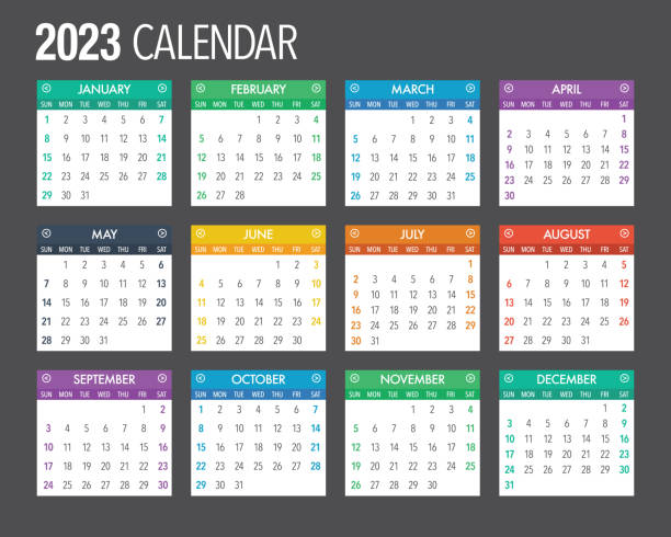2023 English Calendar Template vector art illustration