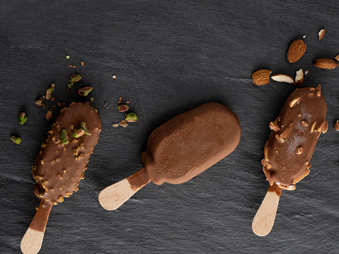 Almond, Broken, Brown, Flavored Ice, Ice Cream, Chocolate, Stick - Plant Part, Food and drink