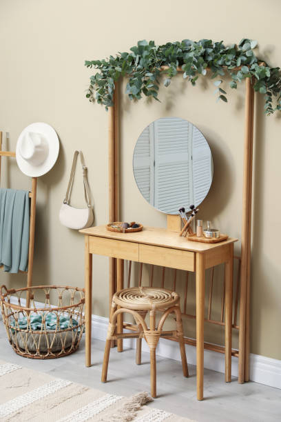 istock Stylish room decorated with beautiful eucalyptus garland on dressing table 1414484677