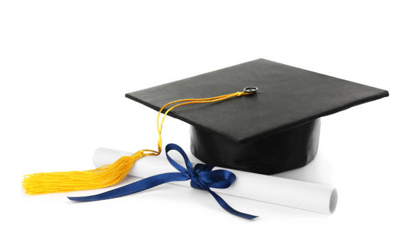 istock Graduation hat and diploma on white background 1414484890