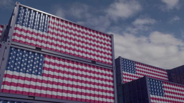 istock USA flag containers are located at the container terminal. American export or import concept. 3d illustration 1414486179