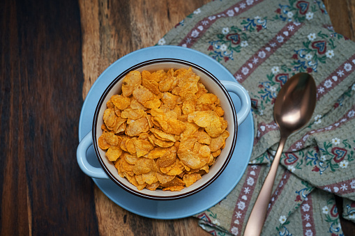 Cornflakes Served in a Bowl for Breakfast