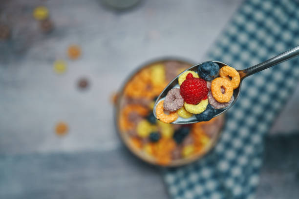 Cheerios Cornflakes with Berries Served in a Bowl for Breakfast