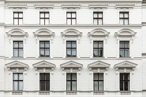 Typical architecture facade of an apartment building in Vienna, Austria.