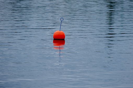 a red buoy in the middle of the water