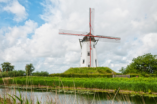 A scene of a Norfolk windmill in a marshland setting