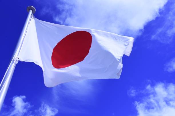 istock Japanese flag fluttering in the wind. 1414505006