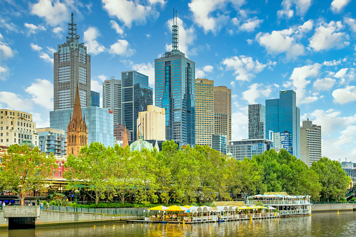 Financial district skyline of downtown Melbourne, Victoria, Australia.