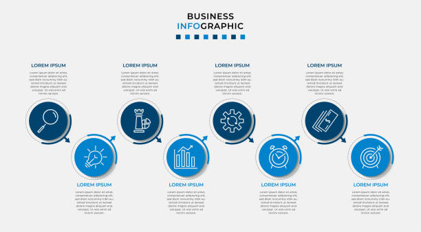 ilustrações de stock, clip art, desenhos animados e ícones de vector infographic design business template with icons and 8 options or steps. can be used for process diagram, presentations, workflow layout, banner, flow chart, info graph - data graph chart finance