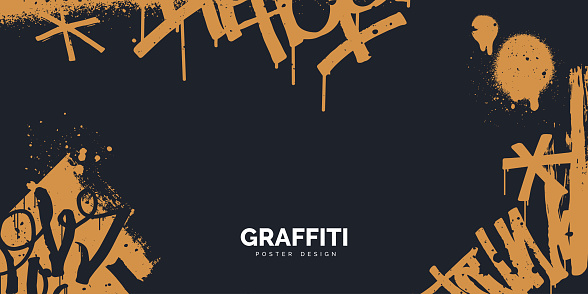 Abstract banner design in graffiti style with tags, paint splashes, scribbles and spray drops. Hip Hop background with place for your text. Street art texture. Vector illustration.