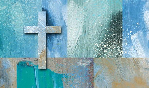 grafische zusammenfassung christian cross und splatter-rasterhintergrund - cross cross shape easter christianity stock-grafiken, -clipart, -cartoons und -symbole