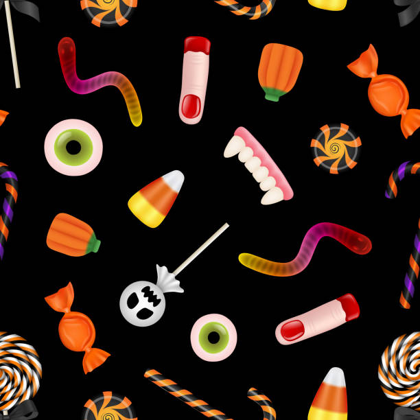 halloween texture. seamless pattern with halloween candies. halloween texture. seamless pattern with halloween candies vector halloween candy stock illustrations