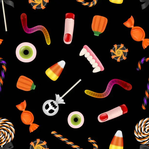 Vector illustration of halloween texture. seamless pattern with halloween candies.