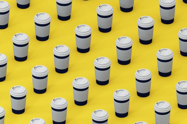 кофе вынос бумажный стакан изометрический фон зрения - disposable cup plastic recycling cup стоковые фото и изображения