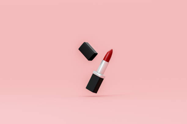 istock Red lipstick close-up on a pastel pink background 1414524790