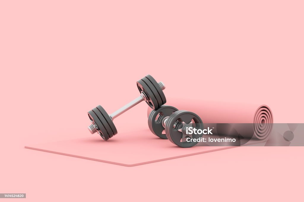 3D rendering fitness Equipment on the pink background. China - East Asia; Three Dimensional; Exercising; Sport; Gym Gym Stock Photo