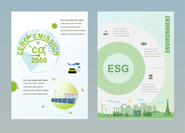 ilustraciones, imágenes clip art, dibujos animados e iconos de stock de banners web vallas publicitarias folletos medio ambiente esg net zero - economía baja en carbono