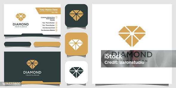 istock Diamond abstract logo design and business card. 1414533800