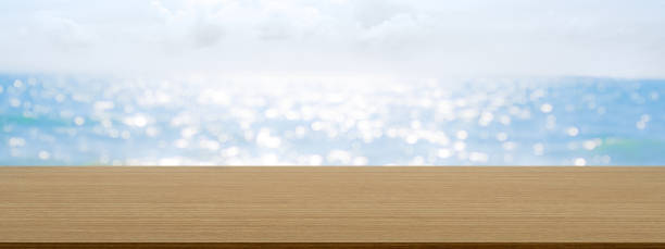 istock Empty Wood Table on Sea Summer Background. 1414535344