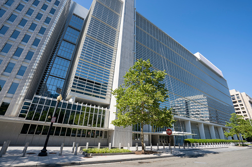 Washington, DC, USA - June 25, 2022: Exterior view of the World Bank Group building in Washington, DC. The World Bank Group (WBG) is a global partnership fighting poverty worldwide by sustainable solutions.