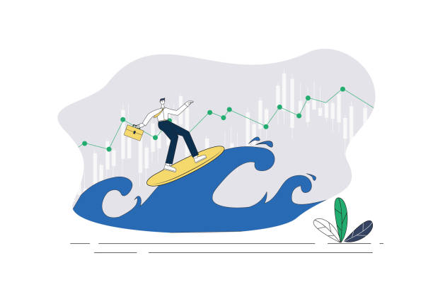 istock White-collar workers are watching the stock market on the waves on a surfboard. 1414546447