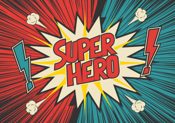 illustrazioni stock, clip art, cartoni animati e icone di tendenza di american comic inspired superhero impact - supereroe