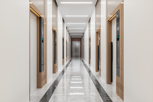 Empty Hotel Corridor With Led Lights
