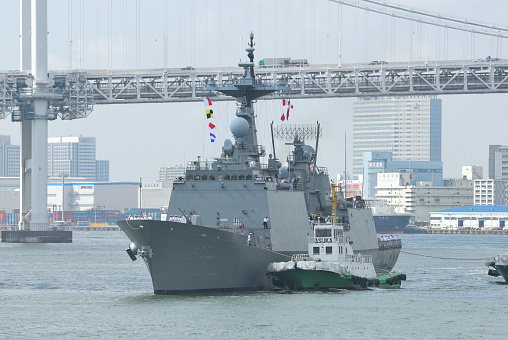Tokyo, Japan - September 03, 2008:Republic of Korea Navy ROKS Dae Joyeong (DDH-977), Chungmugong Yi Sun-sin class destroyer sailing in Tokyo bay.